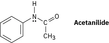 Acetanilide has benzene ring bonded to an N H group. The nitrogen atom is bonded to the carbonyl group which, in turn, is bonded to a methyl group.