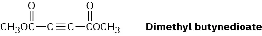 The condensed formula of compound has a 4-carbon chain. C 2 is triple-bonded to C3. C1 and C4 are carbonyl groups each bonded to methoxy groups, C 5, C 6, and C 10 are all double-bonded to oxygen atoms.