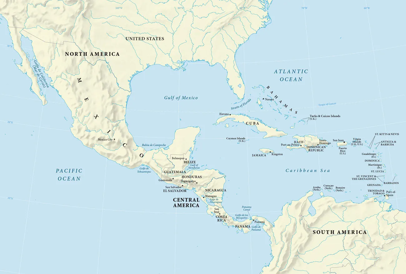 Map of Central America.