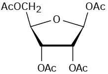 Beta-D-Ribofuranose reacts with acetic anhydride in pyridine to form beta-D-ribofuranose tetraacetate in which the hydrogens of the hydroxyl groups are replaced by acetate groups