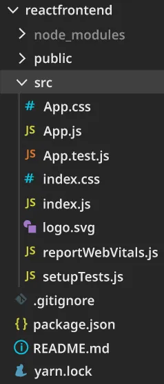 List of ReactJS application files in reactfrontend.