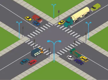 The figure is an illustration of two streets with their intersection shaded