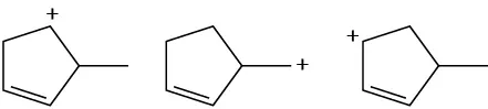 Three cations of 3-methylcyclopentene. The carbocation is on C 4, the methyl group, and C 5 respectively.