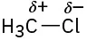 The chemical structure of chloromethane with a delta plus charge on carbon and a delta minus charge on chlorine.