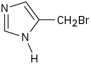 The structure of an imidazole, with an N-H group at C 1, nitrogen at C 3,  and a bromomethyl group at C 5.