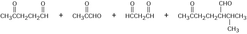 The structure of four carbonyl-containing compounds, a dialdehyde, a  keto-aldehyde, a dialdehyde, and a keto-aldehyde. 
