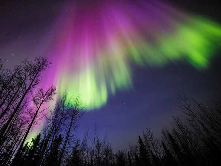 An image of the glow of an aurora in the sky.