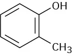 The structure has a benzene ring. C 1 is bonded to a hydroxyl group. C 2 is bonded to a methyl group.