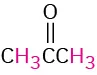 A structure of acetone with condensed formula, C H 3 bonded to C O bonded to C H 3.