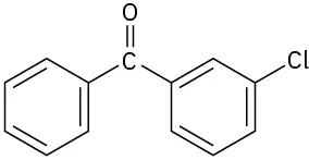 A molecule in which a central carbonyl group is bonded to a benzene ring and to a meta-substituted chlorobenzene ring.