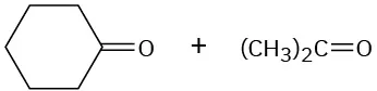 The condensed formulas of two products, cyclohexanone  and acetone.