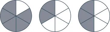 A circle is divided into eight sections, three of which are shaded.