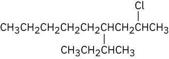 A nine-carbon chain with a chlorine on C 2 and a four-carbon chain, connected at the second carbon, on C 4.