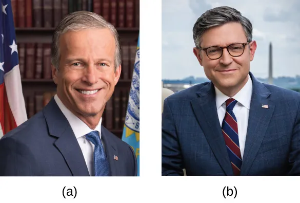 Photo A shows John Thune. Photo B shows Mike Johnson.