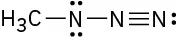 A methyl group is bonded to a chain of three nitrogen atoms. The second and third nitrogen atoms have a triple bond in-between.