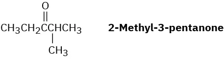 The condensed structure of 2-methyl-3-pentanone. The third carbon is double-bonded to an oxygen atom. A methyl group is attached to the second carbon.