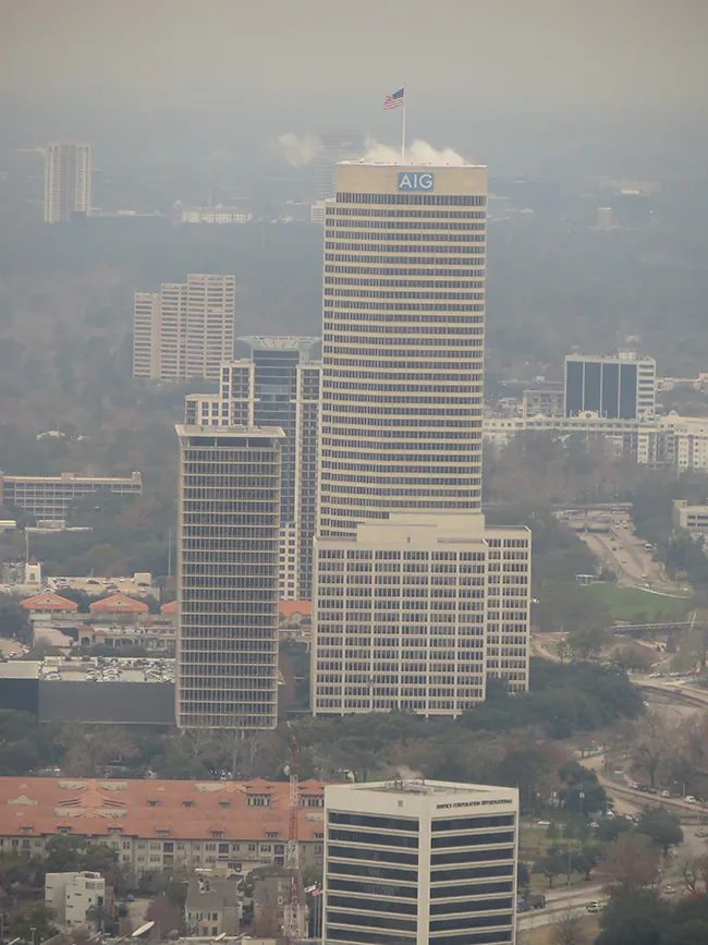 A photo shows the American General Center, a complex of several office buildings, in Houston, Texas.