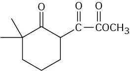 The structure shows cyclohexanone bonded to two methyls at C 5 and C O C O O C H 3 at C 2.