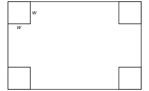 Diagram of a rectangle with four squares at the corners.