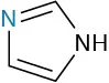 The structure of imidazole, a heterocyclic amine. It comprises a five-membered ring with N H at position 1, double bonds at C 2 and C 4, N at position 3.