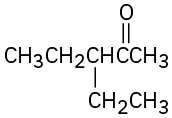 The structure of 3-ethyl-2-hexanone where the carbonyl group is located at C 2 and an ethyl group at C 3.