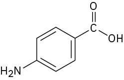 The chemical structure of para-aminobenzoic acid.