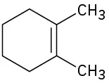 A six-membered ring with a double bond. There are methyl substituents from each end of the double bond.