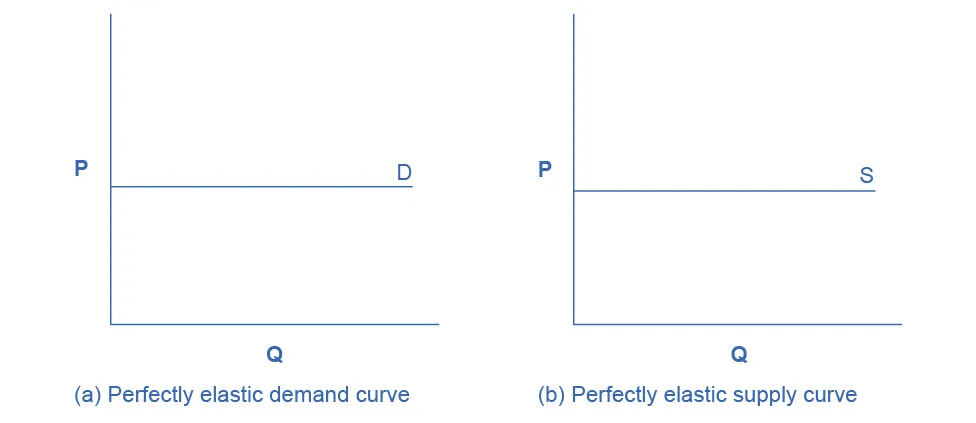 Two graphs, side by side, show that perfectly elastic demand and perfectly elastic supply are both straight, horizontal lines.