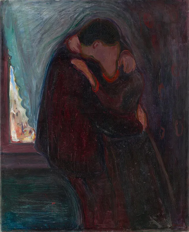 The painting, “The Kiss”&nbsp;1887, was created by Norwegian artist Edvard Munch (1863–1944).