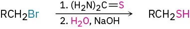 R C H 2 B r reacts with dithiooxamide in the first step and water and sodium hydroxide in the second step to yield R C H 2 S H.