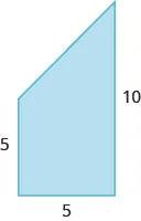 A trapezoid is shown. The bases are labeled 5 and 10, the height is 5.