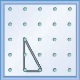 The figure shows a grid of evenly spaced pegs. There are 5 columns and 5 rows of pegs. A rubber band is stretched between the peg in column 2, row 3, the peg in column 2, row 5 and the peg in column 3, row 5, forming a right triangle. The 2, 5 peg forms the vertex of the 90 degree angle and the line from the 2, 3 peg to the 3, 5 peg forms the hypotenuse of the triangle.