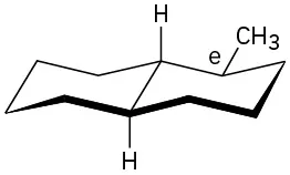 trans-Decaline in chair conformation with hydrogens at the ring junctions and an equatorial methyl group at C1.
