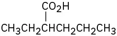 The structure of 2-ethylpentanoic acid, which has a C O O H group on C 1 and an ethyl on C 2 of a five-carbon chain.