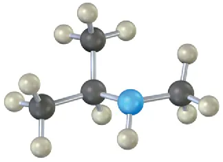 A ball-and-stick model of nitrogen bonded to hydrogen, methyl, and isopropyl groups.