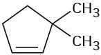 The structure has a cyclopentene ring. C3 is bonded to two methyl groups.
