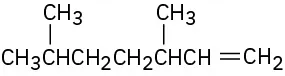 A chemical structure of 3,6-dimethyl-1-heptene