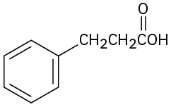 The structure of phenyl propanoic acid where a benzene ring is attached to a propanoic acid group.