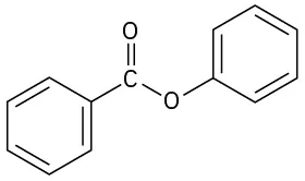 The structure shows an ester where the carbonyl carbon is attached to a benzene ring on one side and, on the other side, to an oxygen itself attached to a benzene ring.