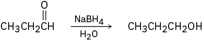 Propanal and sodium borohydride react in the presence of water to give 1-propanol.