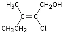 A double bond with methyl (up) and ethyl (down) substituents on the left and hydroxymethyl (up) and chlorine (down) substituents on the right.