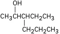 Condensed structural formula of a five carbon chain with (counting from left) hydroxyl group on second carbon, n-propyl group on third carbon.