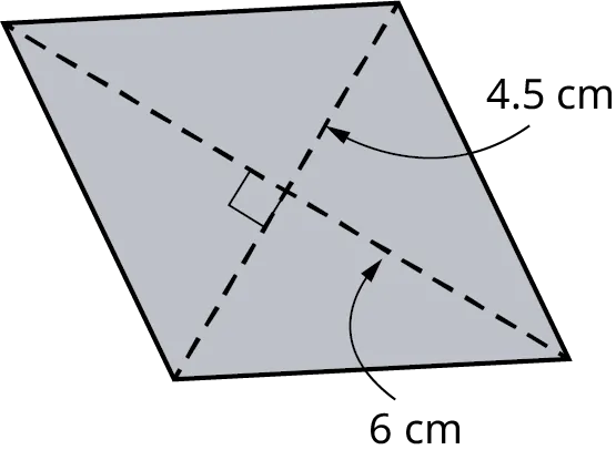 A rhombus with two diagonal lines. The lines measure 6 centimeters and 4.5 centimeters.