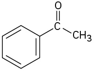 The structure of acetophenone shows a benzene ring in which the first carbon is single-bonded to acetyl group (C O C H 3).