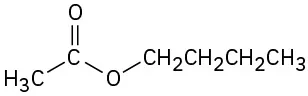 The structure of an ester comprises of a carbonyl group attached to a methyl group on one side and an oxygen linked to a butyl group on the other side.