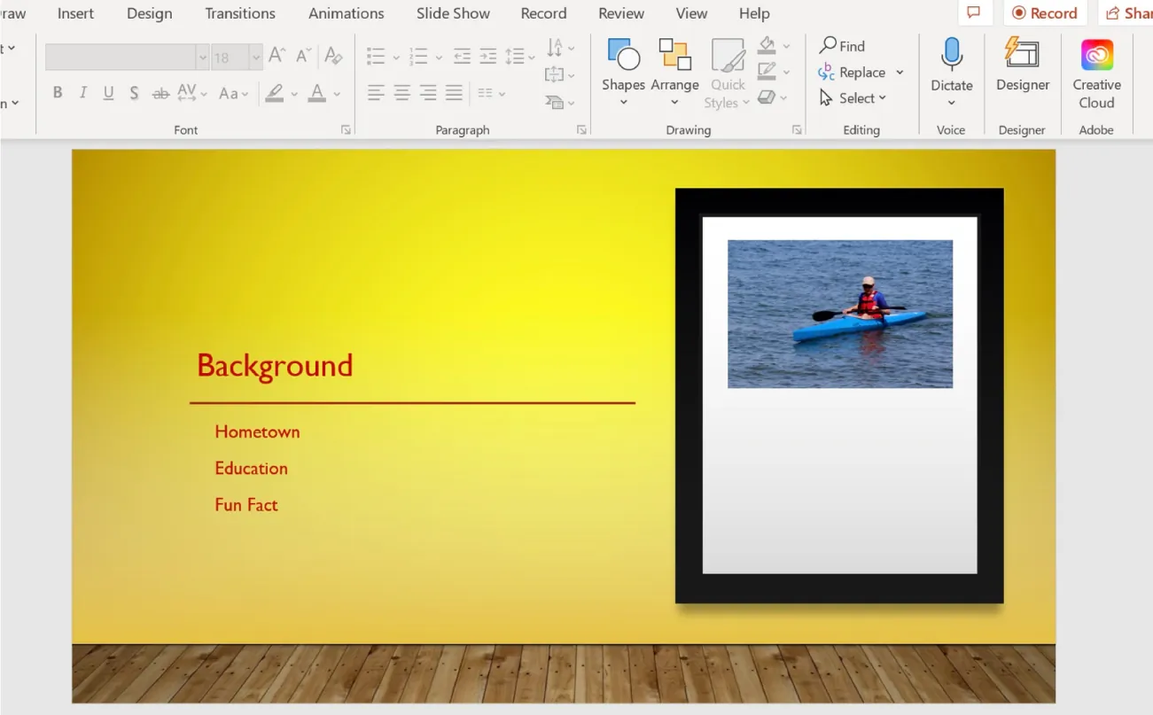 A PowerPoint screen is open. An image on the slide is shown after it has been cropped.