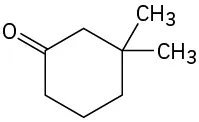 The structure of 3,3-dimethylcyclohexanone.