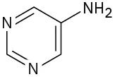 A six-membered ring, two members of which are nitrogen, with one carbon between them. There are alternating single and double bonds. C 5 has an amino substituent.