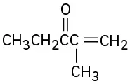 The structure of 2-methyl-1-penten-3-one which comprises of a five carbon chain with a double bond between C 1 and C 2, C 3 is a carbonyl group, and a methyl group is bonded to C 2