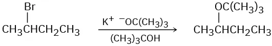 The reaction of 2-bromobutane with potassium t-butoxide in t-butanol yields s-butyl t-butyl ether.
